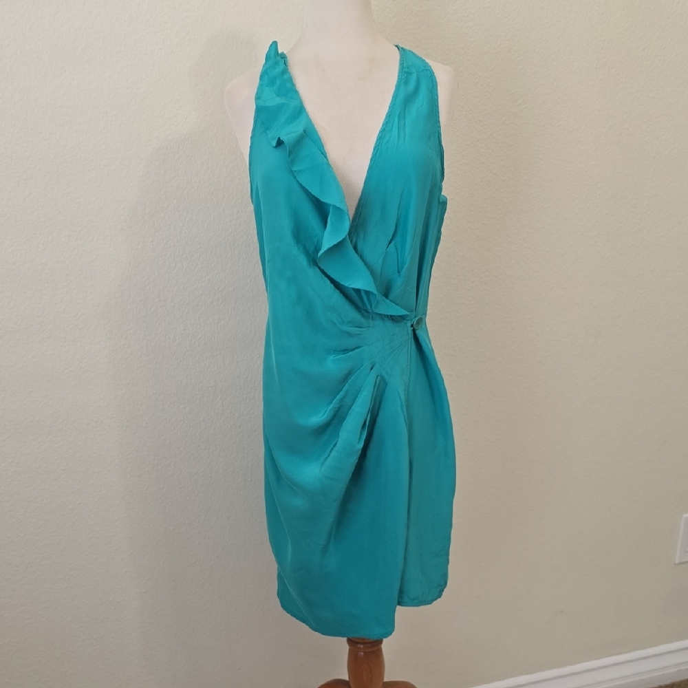 Parker Wrap Silk Teal Sleeveless‎ Dress M